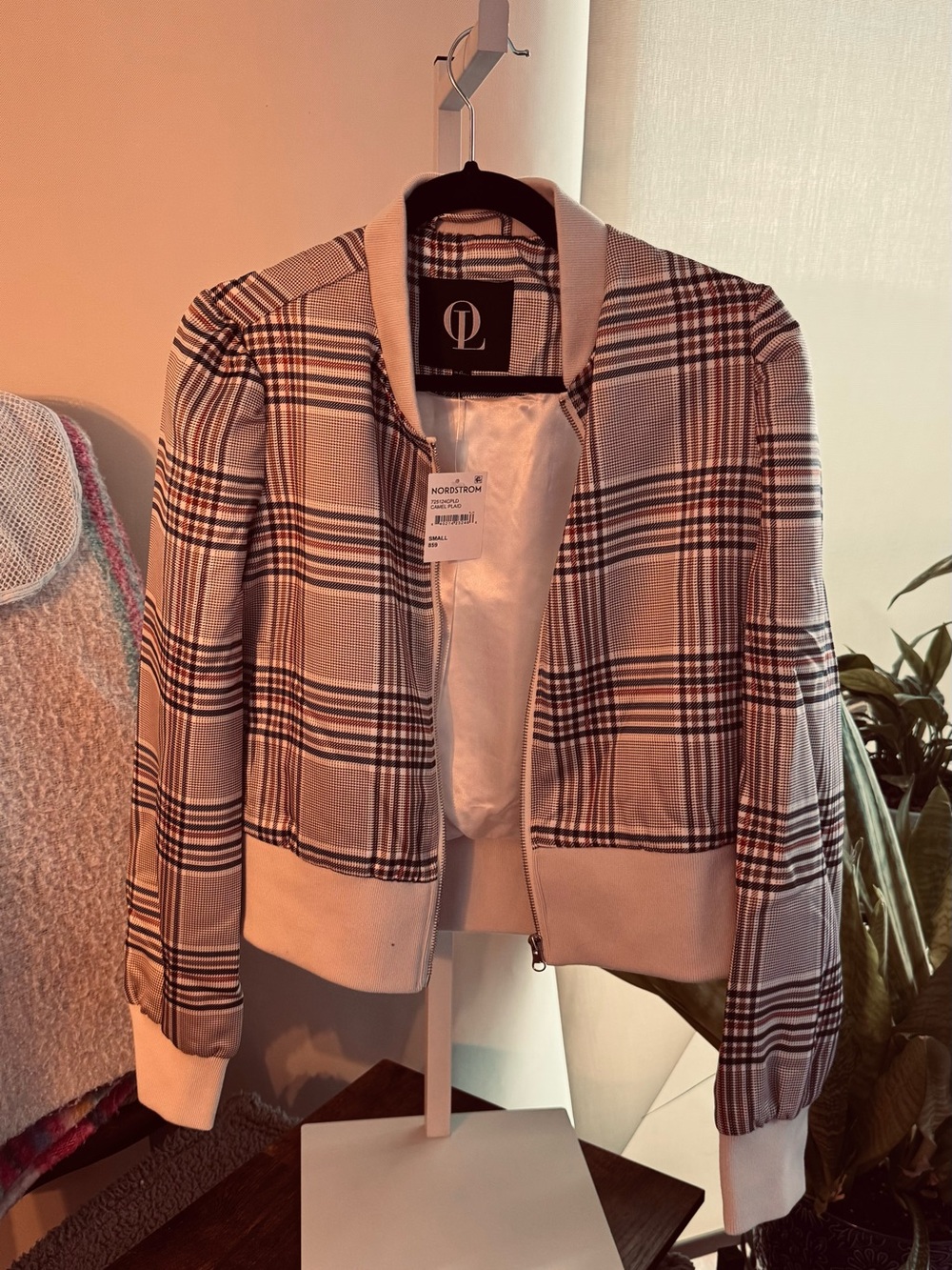 Plaid Bomber Jacket in Cream & Black by Nordstrom